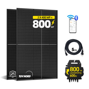 ERGOFINO Komplettset Balkonkraftwerk 800W mit 2x400W Solarmodule, AP systems Wechselrichter EZ1-M，5M Kabel