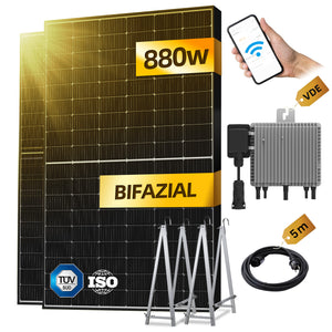 Ergofino DY880 Balkonkraftwerk 880W mit 2x440W Bifazialer Glas Solarmodule, Deye Wechselrichter, Kabel