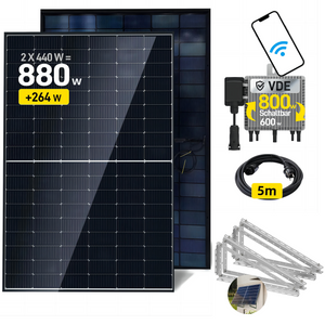 Ergofino Balkonkraftwerk 880W mit 2x440W Bifazialer Glas Solarmodule, Wechselrichter 800W, Kabel