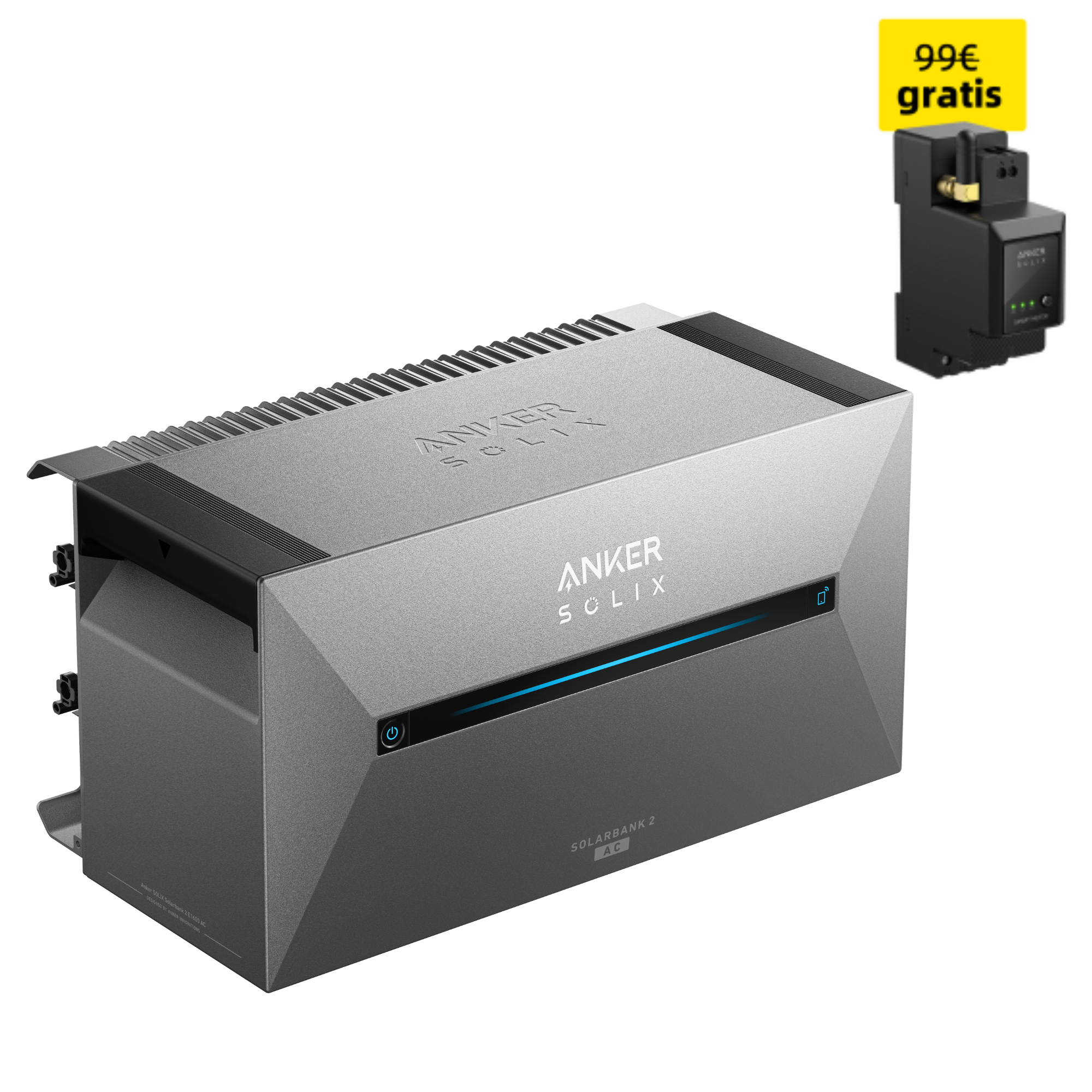 Ergofino Speicher Anker Solix Solarbank 2 E1600 AC, Kostenloser Smartmeter, inklusive Erweiterungsakku