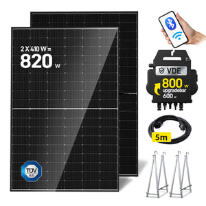 ERGOFINO Komplettset Balkonkraftwerk 820W mit 2x410W Solarmodule, APsystems Wechselrichter EZ1-M, Kabel