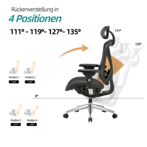 Ergonomischer Bürostuhl mit verstellbarer Rückenlehne in 4 Positionen