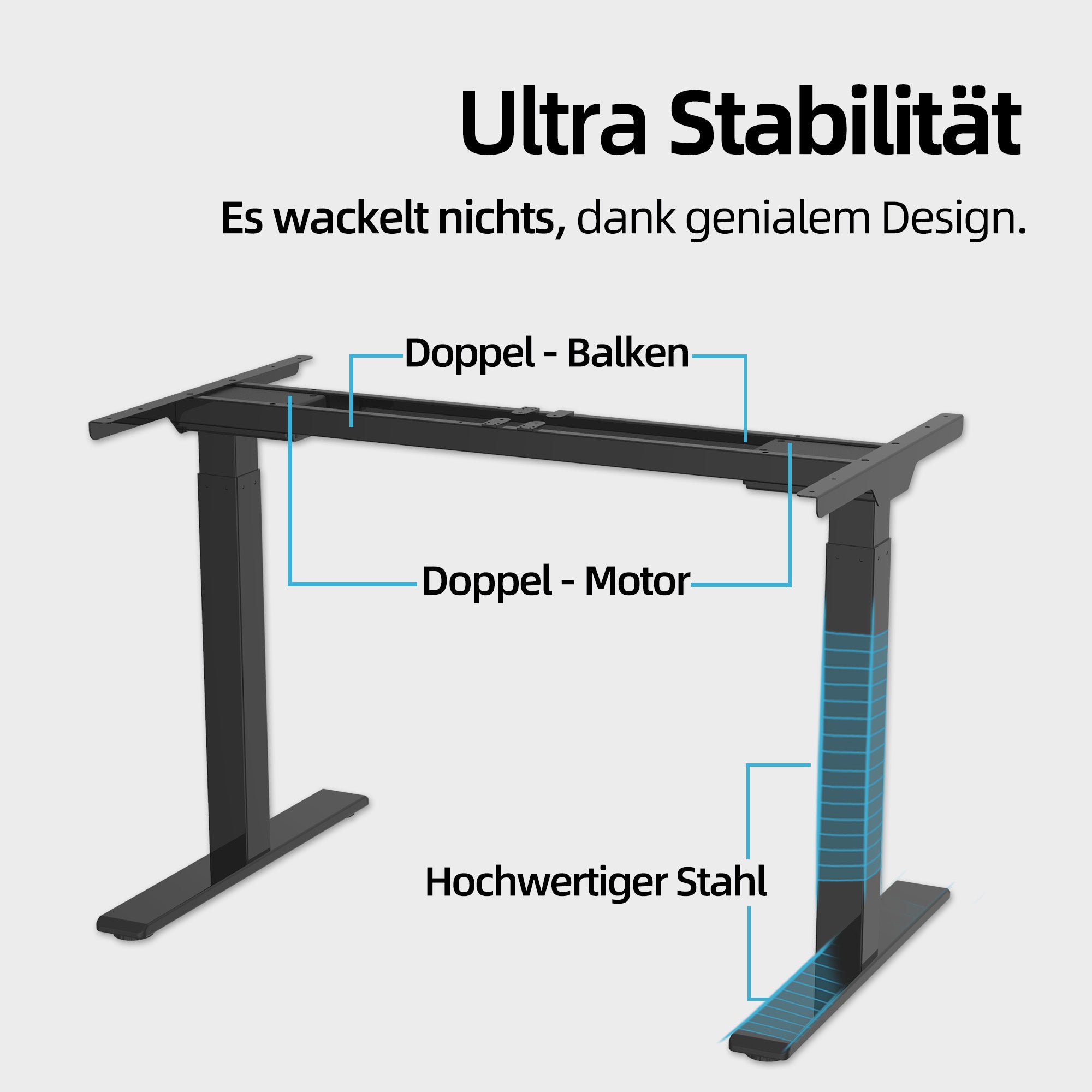 höhenverstellbares Schreibtischgestell, schwarz, mit 2 Motoren und Speicherfunktion, Ergofino DT20L