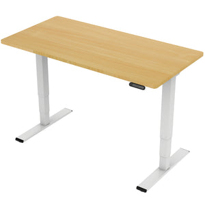 höhenverstellbarer Schreibtisch, weiß mit Buche Tischplatte, 2 Motoren und Speicherfunktion
